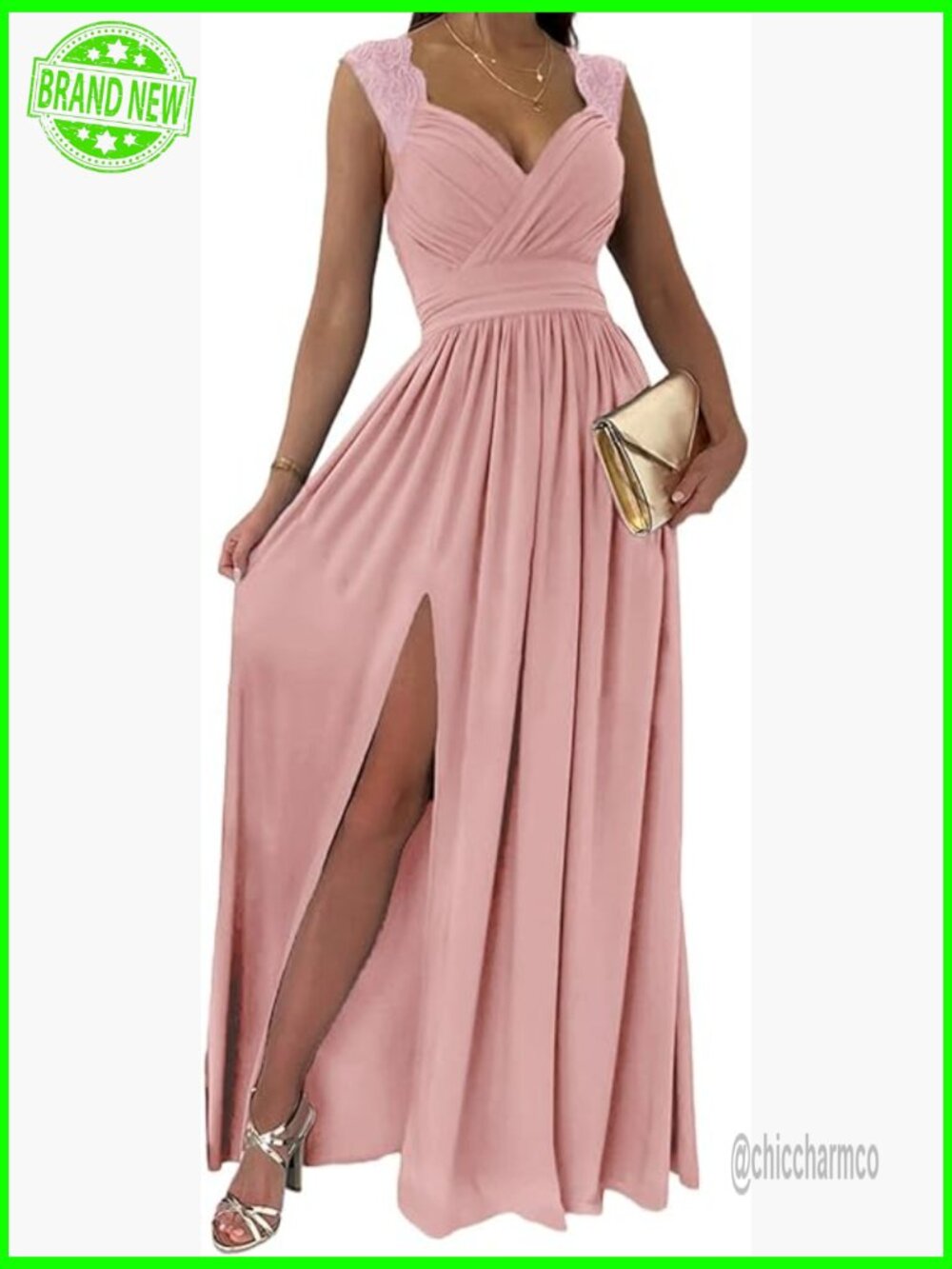 Wrap V-Neck Ruched Maxi Dress Formal Wedding Guest Size S-M-L-Xl
